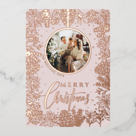 ミニマルモダンリストフォトピンクのクリスマス 箔シーズンカード