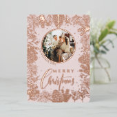 ミニマルモダンリストフォトピンクのクリスマス 箔シーズンカード (立ち正面)