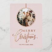ミニマルモダンリストフォトピンクのクリスマス 箔シーズンカード (正面)