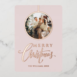 ミニマルモダンリストフォトピンクのクリスマス 箔シーズンカード