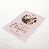 ミニマルモダンリストフォトピンクのクリスマス 箔シーズンカード (回転した状態)