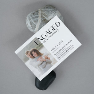 ミニマルモダンリストフォトブラック&ホワイト婚約 招待状