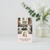 ミニマルモダンリストフォトプロフェッショナル赤面ピンク 名刺 (スタンド正面)