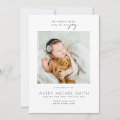 ミニマルモダンリストフォトベビー誕生 案内状 (正面)