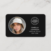 ミニマルモダンリストフォトロゴQRコード白黒 名刺 (正面)