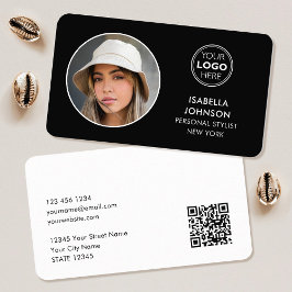 ミニマルモダンリストフォトロゴQRコード白黒 名刺