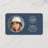 ミニマルモダンリストフォトロゴQRコード石板ブルー 名刺 (正面)