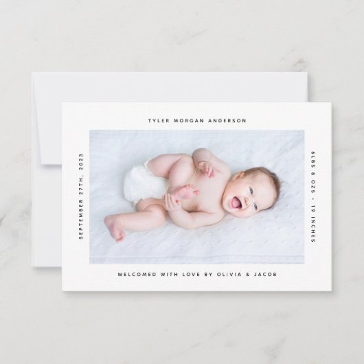 ミニマルモダンリストフォト新生児誕生 案内状 (正面)