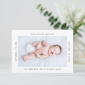 ミニマルモダンリストフォト新生児誕生 案内状 (スタンド正面)