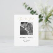ミニマルモダンリストフォト日付の保存 インビテーションポストカード (スタンド正面)