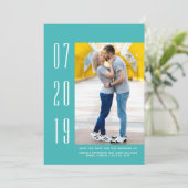 ミニマルモダンリストフォト日付の保存 |ティール(緑がかった色) セーブザデート (スタンド正面)