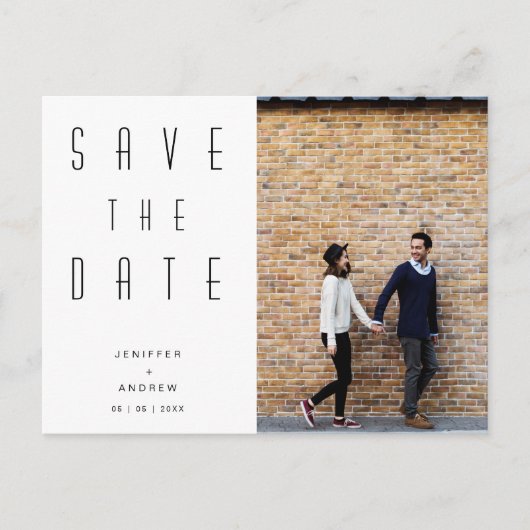 ミニマルモダンリストフォト日付の保存 ポストカード (正面)