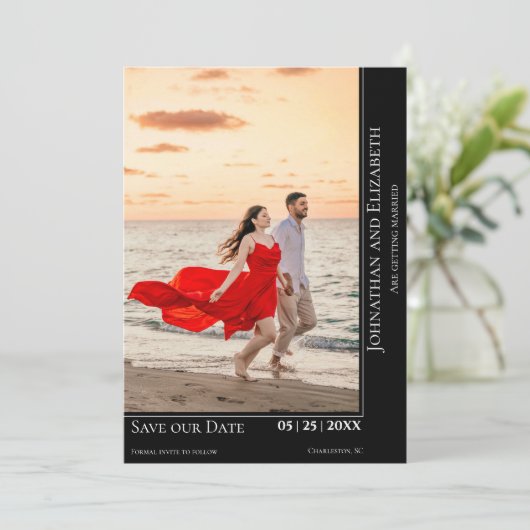 ミニマルモダンリストフォト日付の保存 |黒 セーブザデート (スタンド正面)