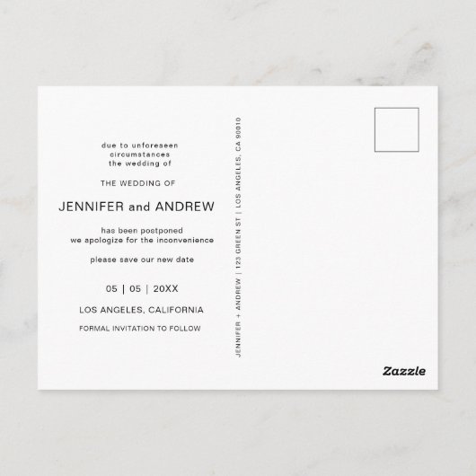 ミニマルモダンリストフォト日付の変更 ポストカード (裏面)