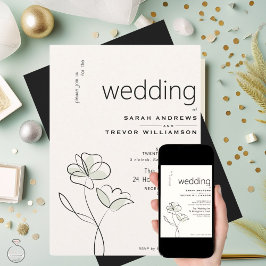 ミニマルモダンリストフローラミュートセージとバフ 招待状