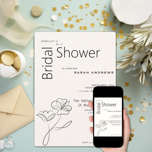 ミニマルモダンリストフローラミュートセージとバフ 招待状