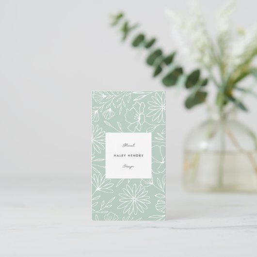 ミニマルモダンリストフローラルパターングリーン 名刺 (スタンド正面)