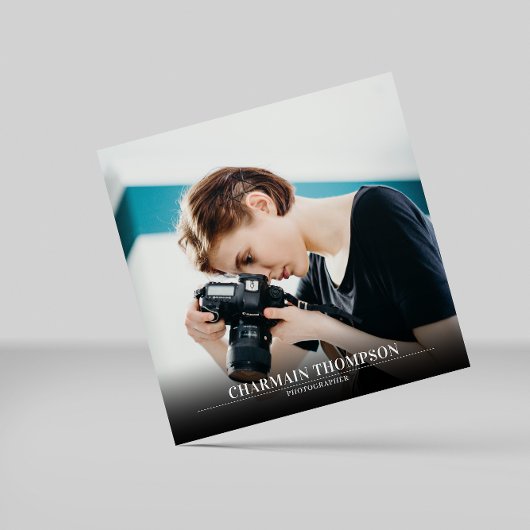 ミニマルモダンリストブラックとホワイト文字 |写真 スクエア名刺