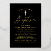 ミニマルモダンリストブラックと金ゴールドの洗礼 箔招待状 (正面)