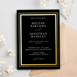 ミニマルモダンリストブラックと金ゴールドエレガントな結婚式 箔招待状