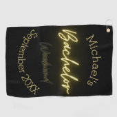 ミニマルモダンリストブラックと金ゴールドバチュラーパーティ ゴルフタオル (横)