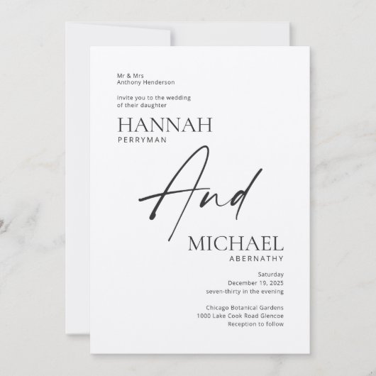 ミニマルモダンリストブラックアイボリー招待状 招待状 (正面)