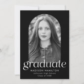 ミニマルモダンリストブラックアーチフォト卒業 案内状 (正面)