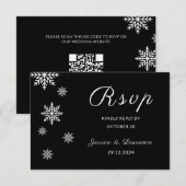 ミニマルモダンリストブラックウィンターウェディングQRコード 出欠カード (正面/裏面)