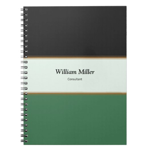 ミニマルモダンリストブラックグリーンストライプ ノートブック (正面)