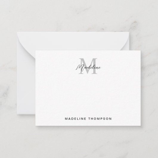 ミニマルモダンリストブラックグレーモノグラム ノートカード (正面)