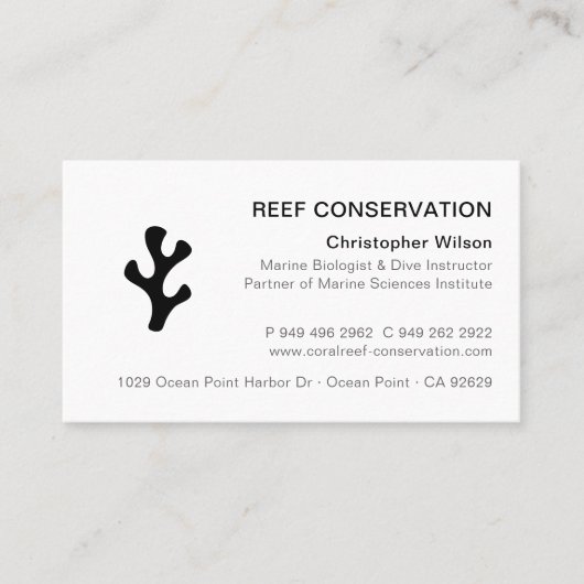 ミニマルモダンリストブラックコーラルリーフダイビング 名刺 (正面)