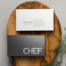ミニマルモダンリストブラックシルバーエンボス文字シェフ 名刺