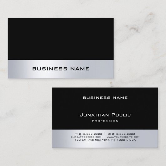 ミニマルモダンリストブラックシルバープロフェッショナルシック 名刺 (正面/裏面)