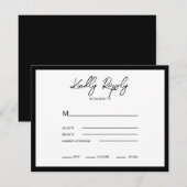 ミニマルモダンリストブラックスクリプトの白い背景 出欠カード (正面/裏面)