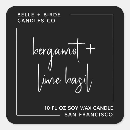 ミニマルモダンリストブラックスクリプトキャンドルパッケージング スクエアシール (正面)