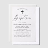 ミニマルモダンリストブラックスクリプトバプテスマ ベラム紙招待状 (オフセット)