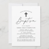 ミニマルモダンリストブラックスクリプトバプテスマ 招待状 (正面)