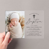 ミニマルモダンリストブラックスクリプトフォトバプテスマ アクリル招待状 (インサイチュ (ポータブル))