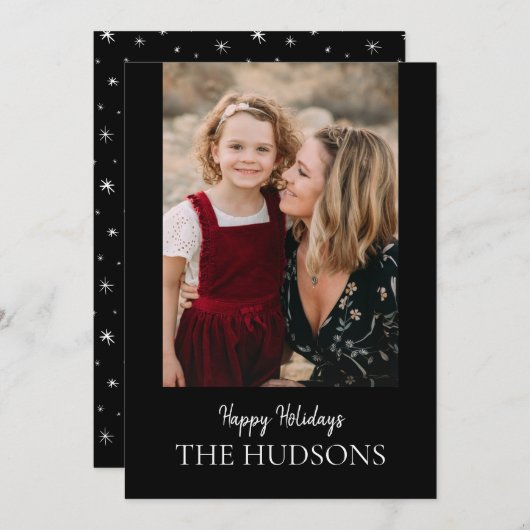 ミニマルモダンリストブラックスクリプト書道の休日 シーズンカード (正面/裏面)