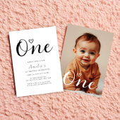 ミニマルモダンリストブラックスクリプト1stバースデーフォト 招待状