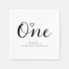 ミニマルモダンリストブラックスクリプト1st誕生日 スタンダードカクテルナプキン