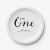 ミニマルモダンリストブラックスクリプト1st誕生日 ペーパープレート (正面)