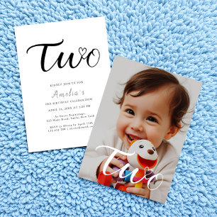 ミニマルモダンリストブラックスクリプト2ndバースデーフォト 招待状