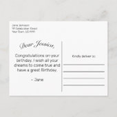 ミニマルモダンリストブラックハッピーバースデーグリーティング 案内ポストカード (裏面)