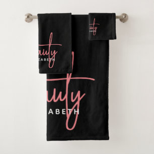 ミニマルモダンリストブラックピンク美しいプロフェッショナル バスタオルセット