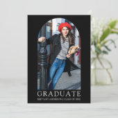 ミニマルモダンリストブラックフォトアーチ卒業 案内状 (スタンド正面)