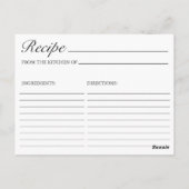 ミニマルモダンリストブラックブライダルシャワーレシピカード ポストカード (裏面)