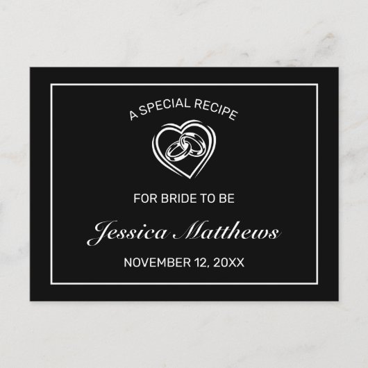 ミニマルモダンリストブラックブライダルシャワーレシピカード ポストカード (正面)