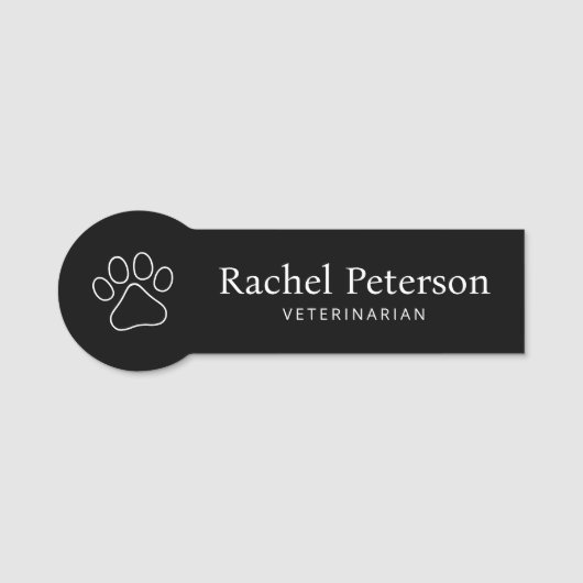 ミニマルモダンリストブラックポープリント獣医 名札 (正面)