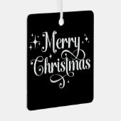 ミニマルモダンリストブラックメリークリスマスフォト メタルオーナメント (正面右)